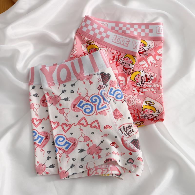 Men's Pink Cartoon Print Cotton Boxer Briefs - Mid-Waist, Breathable and Trendy