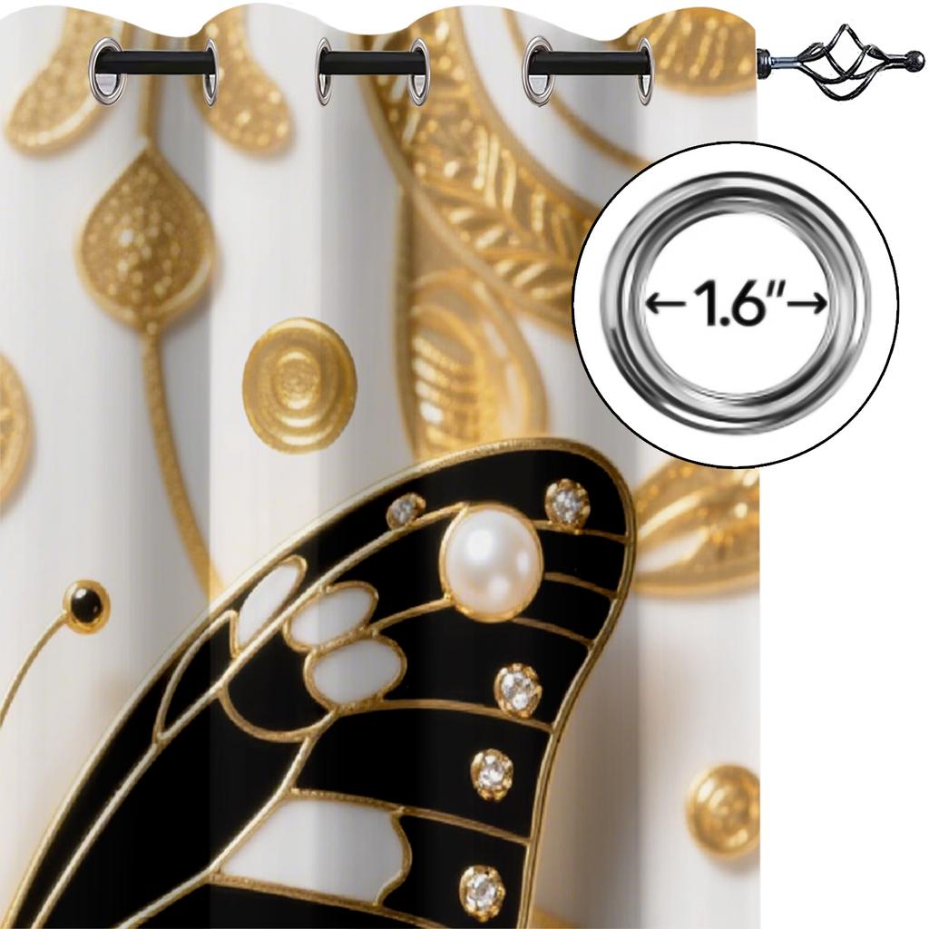 Set Of 2 Beautiful Jeweled Butterfly Printed Curtains Bedroom Living Room Kitchen Decoration Home Window Light Blocking Made Polyester Area Treatment