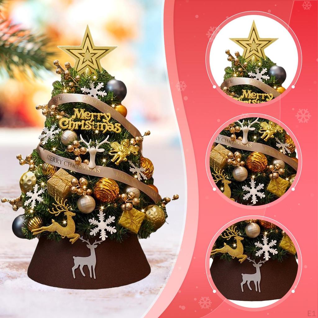Artificial Christmas Tree Compact Desktop Illuminated with Ornaments Material Pp