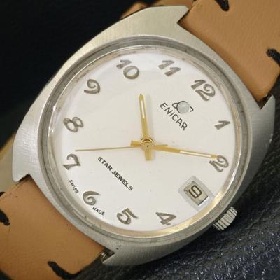 VINTAGE ENICAR STAR JEWELS AUTOMATIC 167 SWISS HERREUR MED HVID SKIVE a700139-5