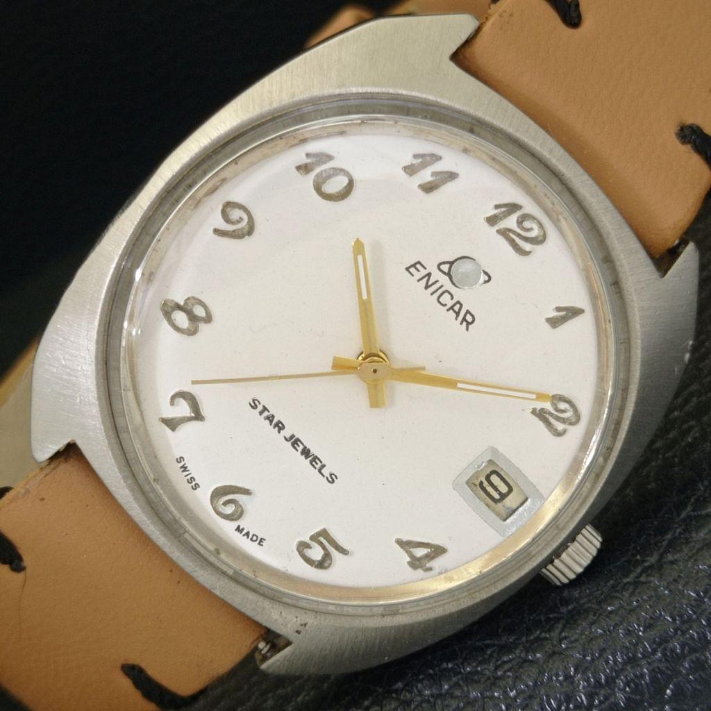 

ВИНТАЖНЫЕ АВТОМАТИЧЕСКИЕ ЧАСЫ ENICAR STAR JEWELS 167 ШВЕЙЦАРСКИЕ МУЖСКИЕ ЧАСЫ С БЕЛЫМ ЦИФЕРБЛАТОМ a700139-5 R201-a700139