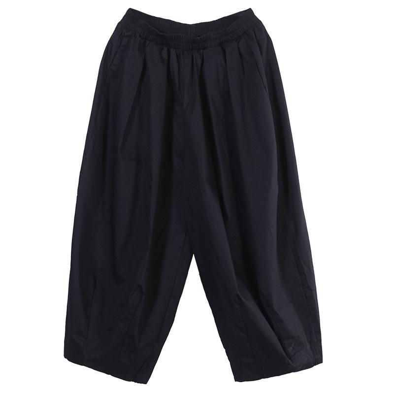 Spring and Summer 2025 New Korean Version Loose Large Size Literary Leggings Solid Color Elastic Waist Double Pocket Bloomers Women