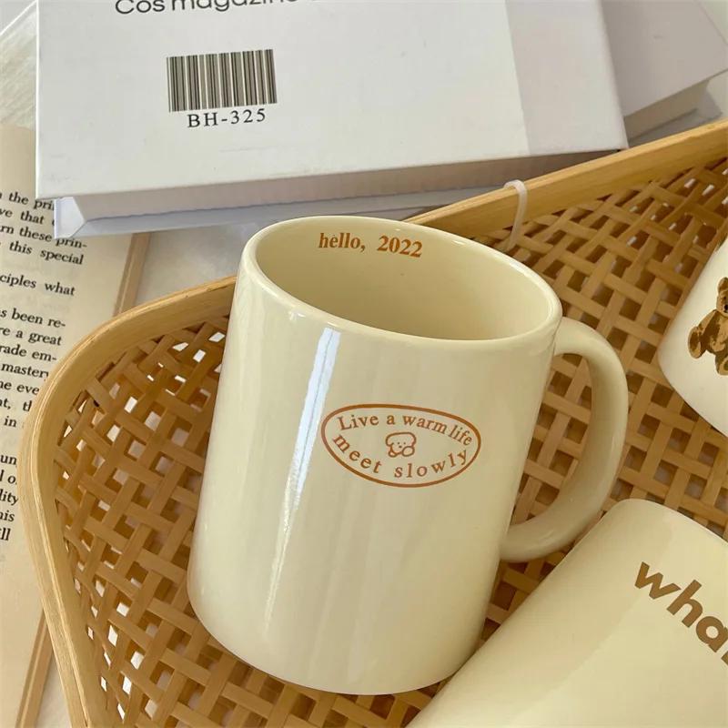 301-400ml Breakfast Drink Coffee Tea Milk Cups Teddy Bear Pattern Large Ceramic Mugs Office Kitchen Tableware Drinkware Gifts