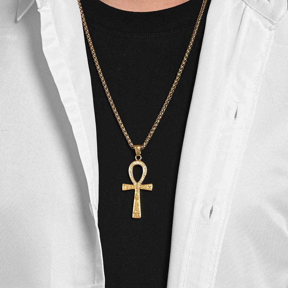 Ancient Egyptian Anka Titanium Steel Cross Necklace Niche Literary Personality Body Protection Pendant Sweater Chain
