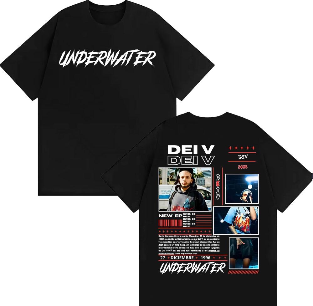 2025Summer Dei V Quien Es Dei V Underwater Album T Shirts for Men Fashion Hip Hop Street T Shirt Man Casual 100 Cotton Tshirt