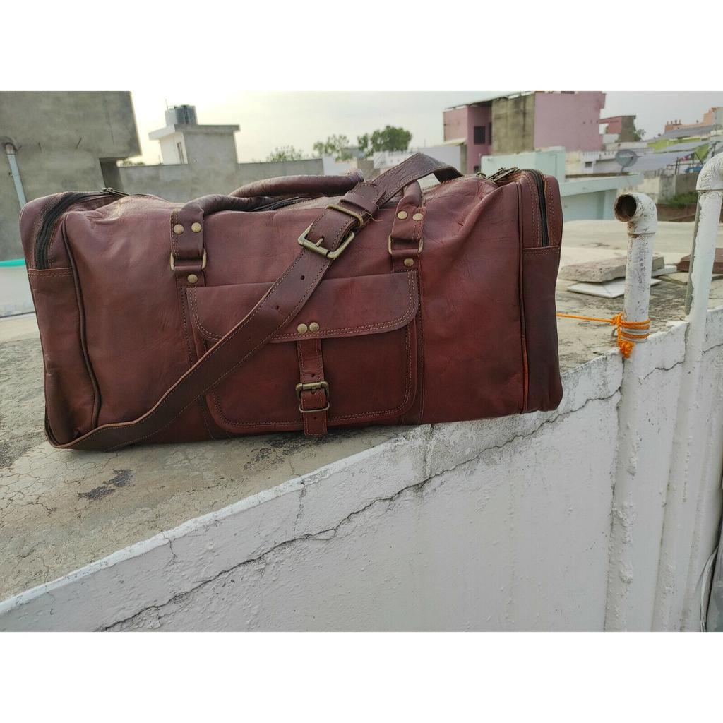 Homens Couro Viagem crossbody Bagagem Vintage Duffel Marrom cabra retro rústico