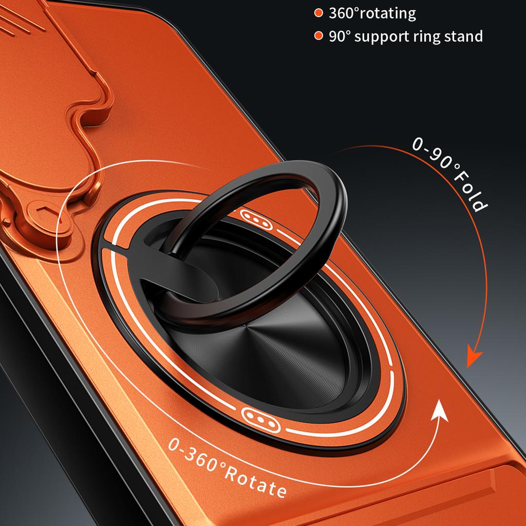 For Samsung Galaxy S25 FE Magnetic Case Ring Holder Foldable Kickstand TPU PC Phone Cover with Camera Lens Slider