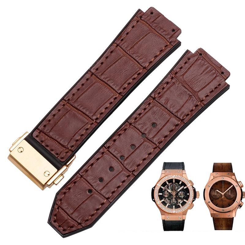 Für HUBLOT BIG BANG Echtes Leder 25mm*19mm Wasserdichtes Herren-Uhrenarmband Kette Uhr Gummi-Uhrenkette