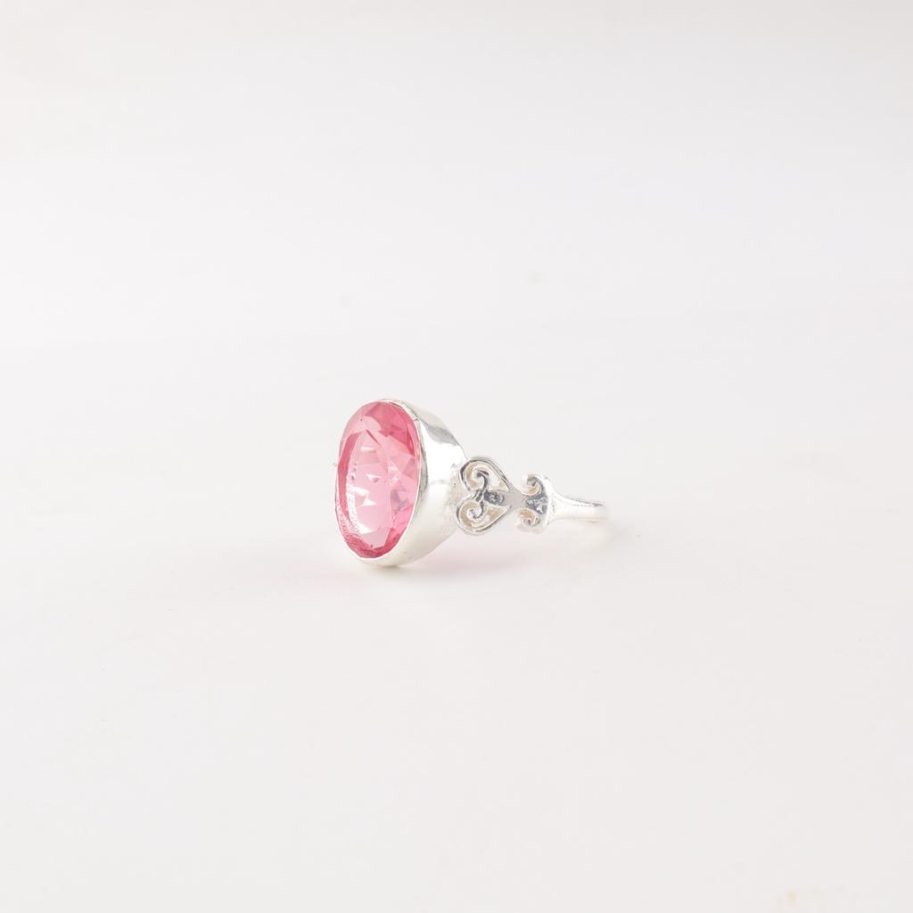 Drahokam růžový turmalín Šperky ze sterlingového stříbra 925 Ručně vyrobený zásnubní prsten RR-66-1
