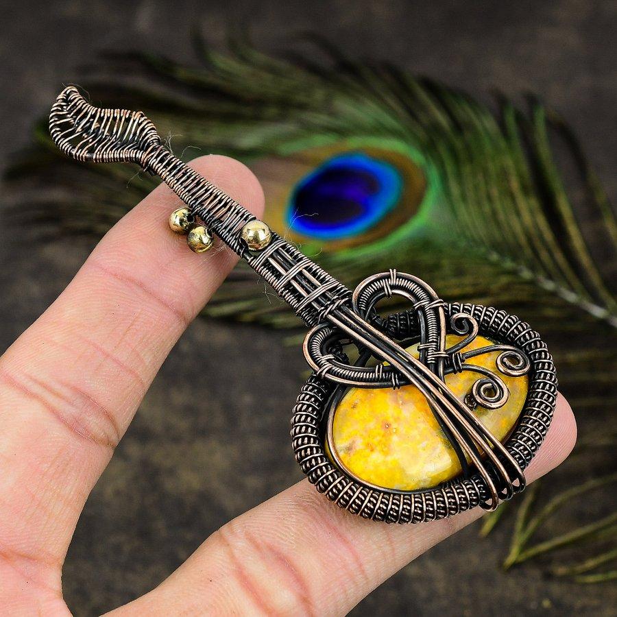 Pandantiv învelit cu sârmă de cupru, pietre prețioase de jasp natural, lucrat manual 3,86 y2f37