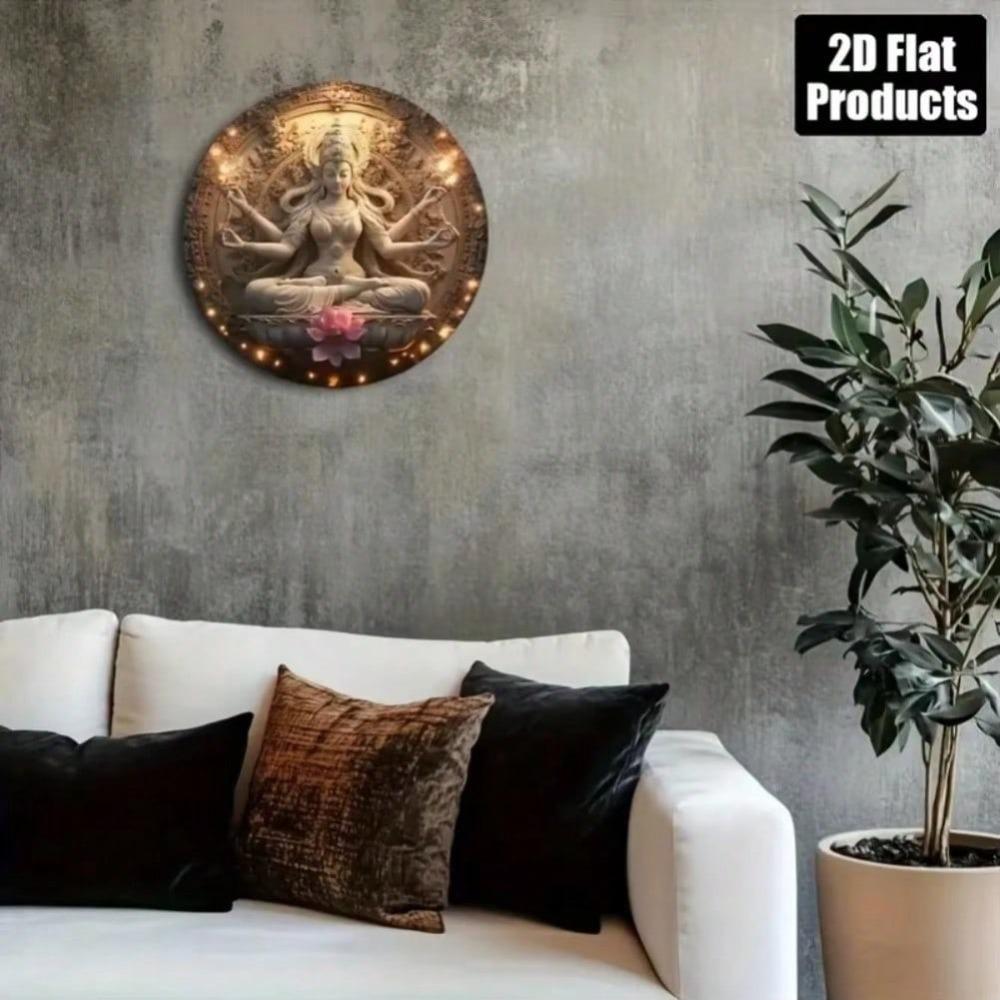 2D Flat Guanyin Round Metal Wall Art Decor For Bar Kitchen Cafe Office Halloween Holiday Gift