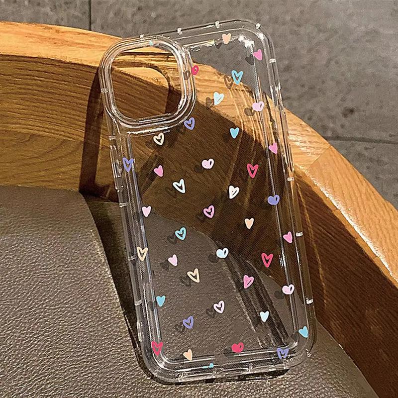 Colorful Love Heart Clear Soft Phone Case For IPhone 17 14 13 11 12 15 16 Pro Max Air 14 Plus 16E Anti-Fall Silicone Soft Cover