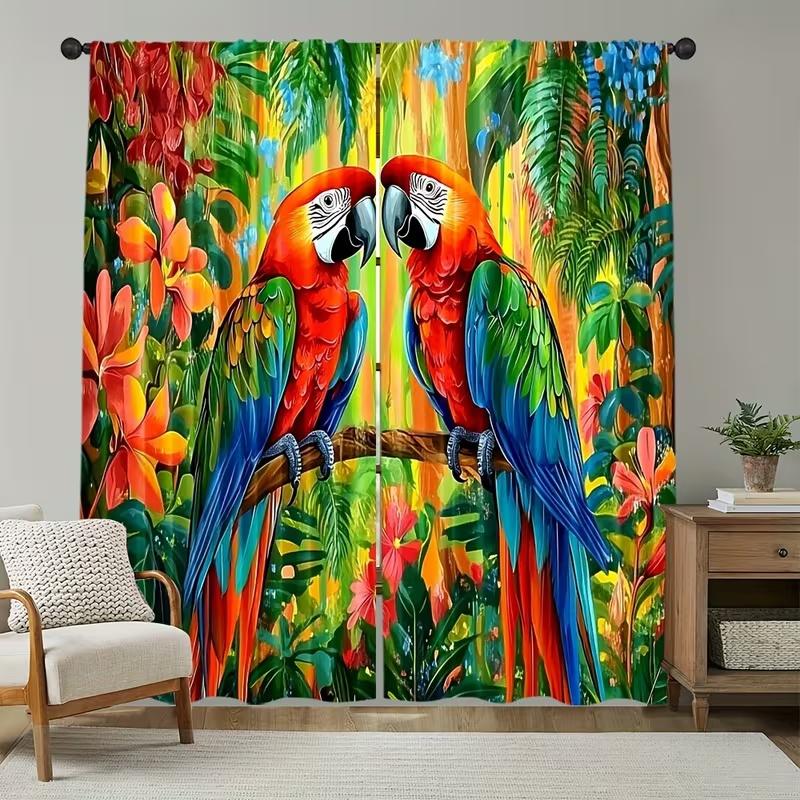 2 Pcs Colorful parrot print curtains,suitable for bedroom,living room kitchen decoration,home decoration,window decoration