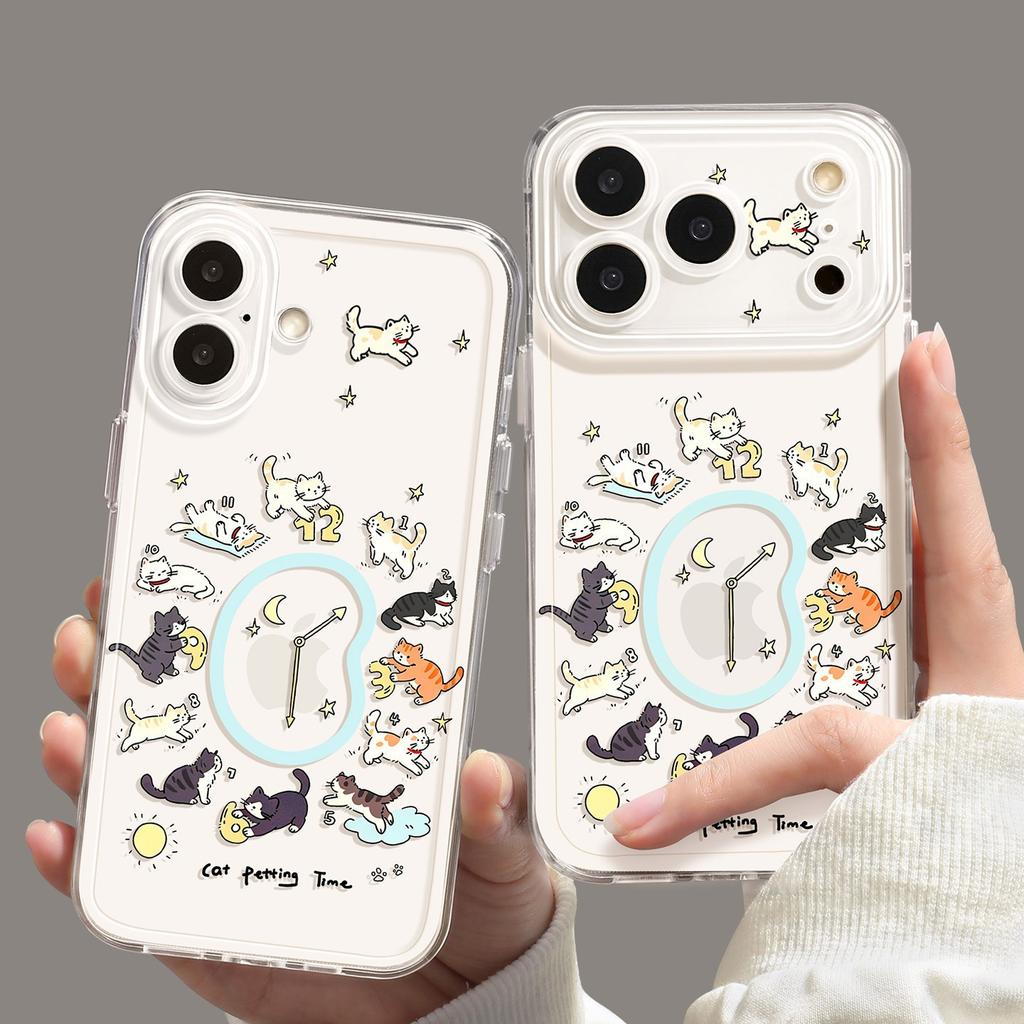 Personalized cat iphone11 mobile phone protective case new apple 11promax transparent 11 cute clock silicone
