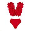 Solid Red Flower One Piece Swimsuit Luxury Women Swimwear Sexy Swim Suit Deep V Monokini Off Shoulder Bodysuit Bathingsuit
