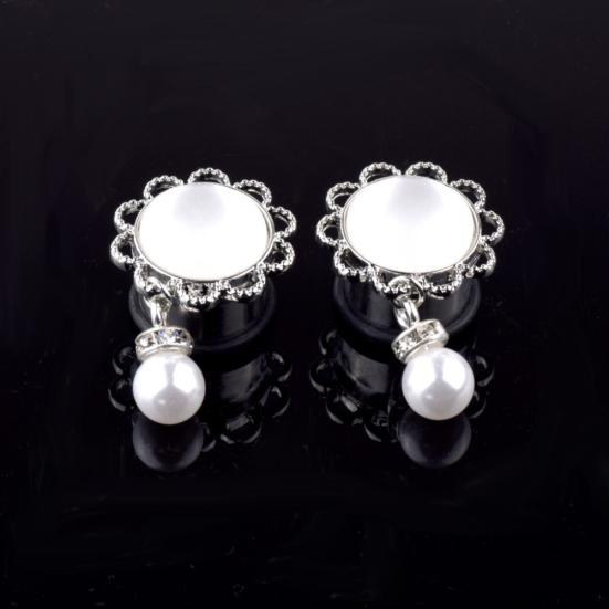1Pc Lady Flower Faux Pearl Dangle Ear Tunnel Expander Plug Piercing Jewelry Gift