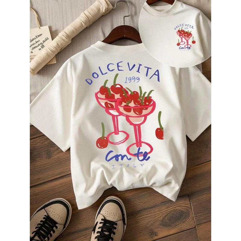 Fashion Women s T-Shirt Camiseta con estampado de fiesta de frutas y có S