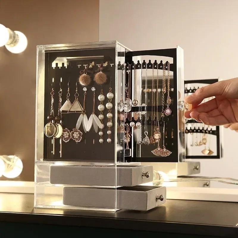 Multifu Transparent Jewelry Box Dustproof Display Stand Three-dimensional Large Capacity Necklace Earring Makeup Storage Boxs