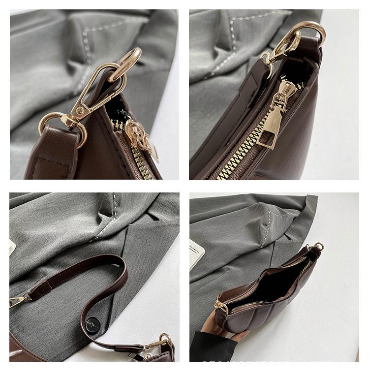 Solid Color Croissant Casual Embossed Shoulder Bag - 2025 Trend Autumn/Winter Fashion