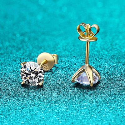 Orecchini a perno in Argento Sterling S925 Originale con Moissanite Taglio Rotondo VVS Oro 18k Imitazione Diamante Orecchini a Perno per Donna Regalo
