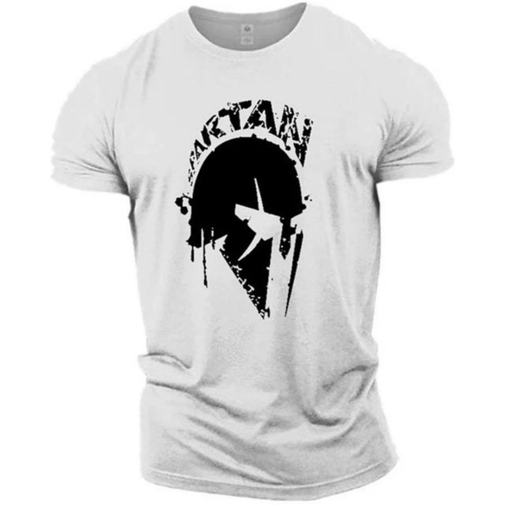 Summer Men's Comfortable and Breathable Round Neck T-shirt Casual Outdoor Spartan Warrior Print Street Plus Short Sleeved Shirt