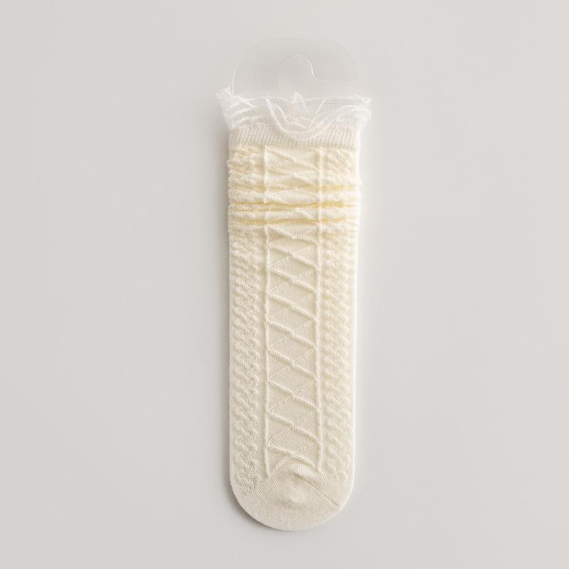 Girls' Summer Lace Mesh Anti-Mosquito Calf Socks - Cute, High Elastic, Versatile, Thin, Mid-Calf.