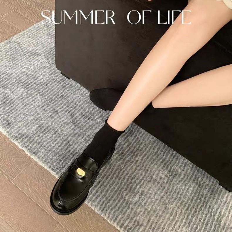 Sheepskin Version~ Small Gold Buckle Leather Retro Loafers Women's Autumn and Winter British Style Small Leather Shoes, Shallow Mouth Flat Shoes