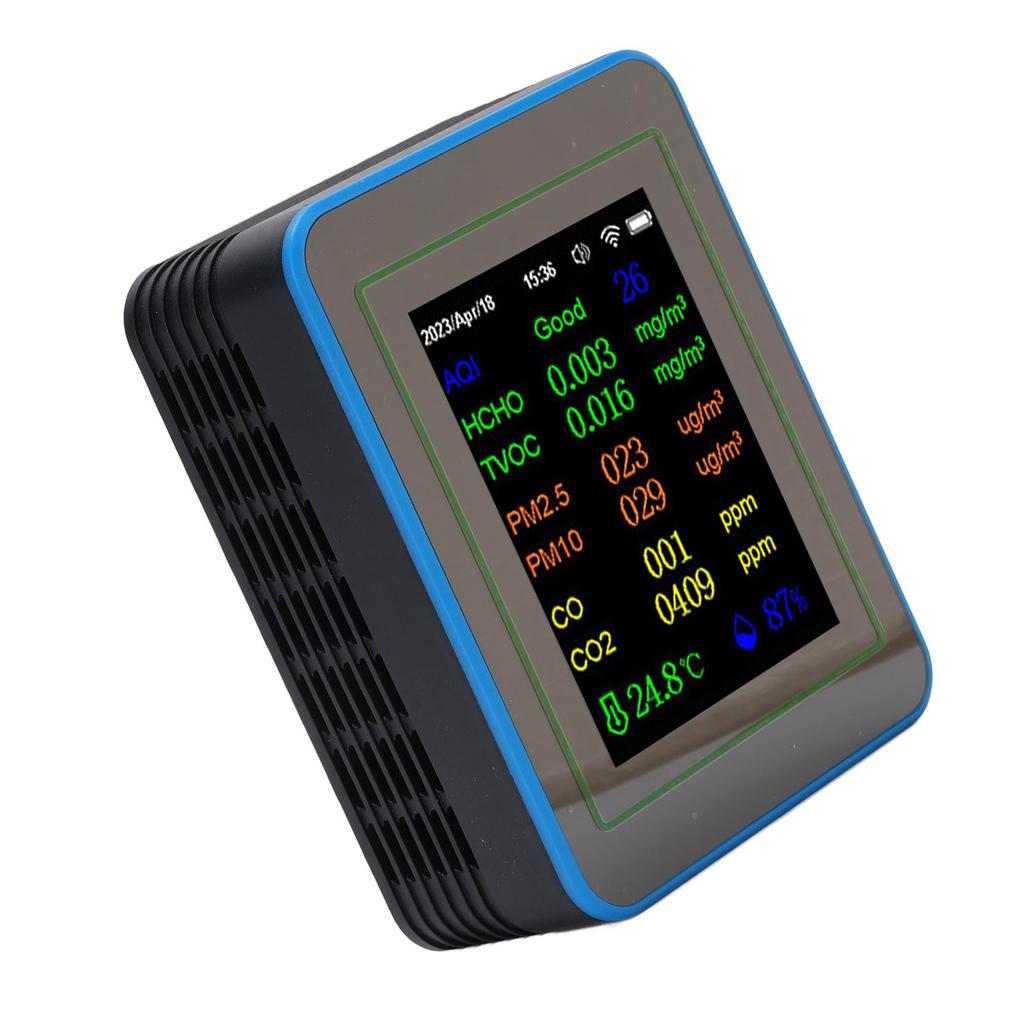 Quality Meter 12 In 1 WiFi CO2 TVOC HCHO Temp Humid Smart Detect Indoor Battery Powered with Time Display