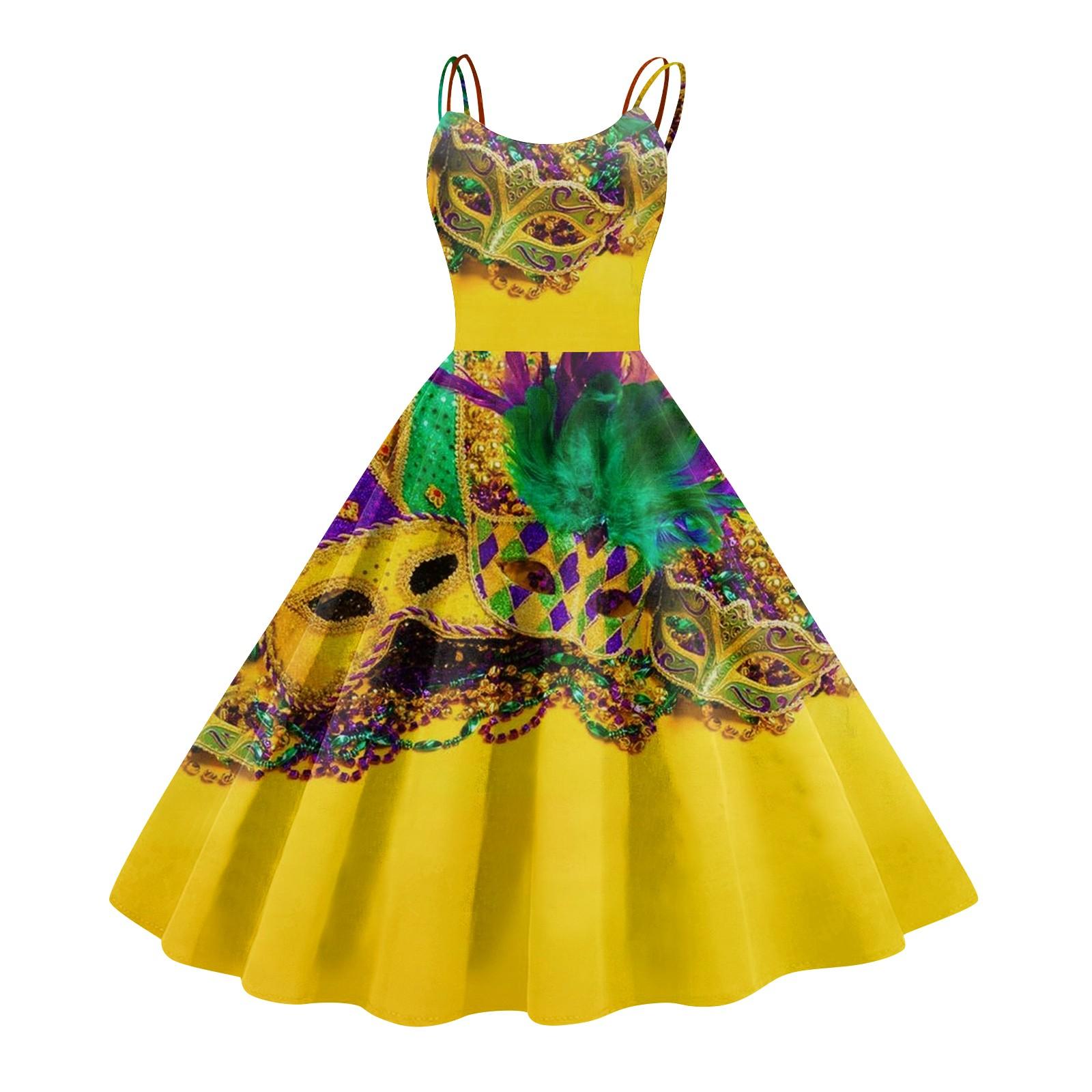 

Жіноча сукня, карнавальний принт, сексуальні підтяжки, великий дисплей, ретро-сукня XL жовтий