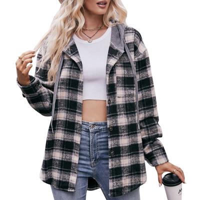 Herbst- und Winter Flanell Karierte Jacke Kapuzen Lässig Damenblusen & Hemden