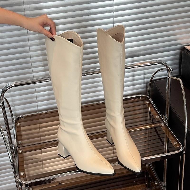 Women'S Long Boots Autumn/Winter New Knee Length Boots Woman Thick Heel High Heel Leather Knight Botas Mujer Bottes Femmes