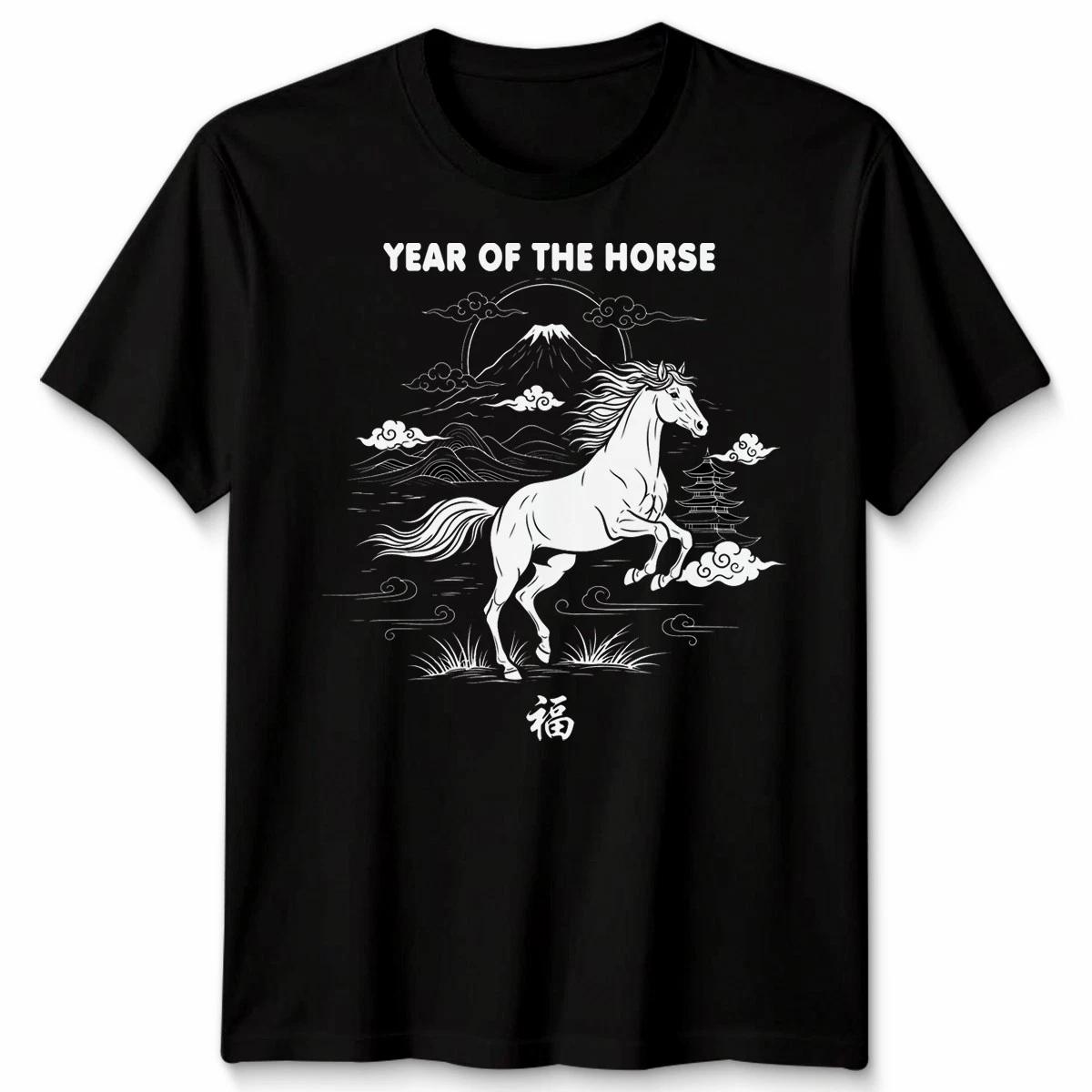Year of the Horse Mens Womens T Shirt Asian Graphic Lunar Tatto Style Streetwear XL