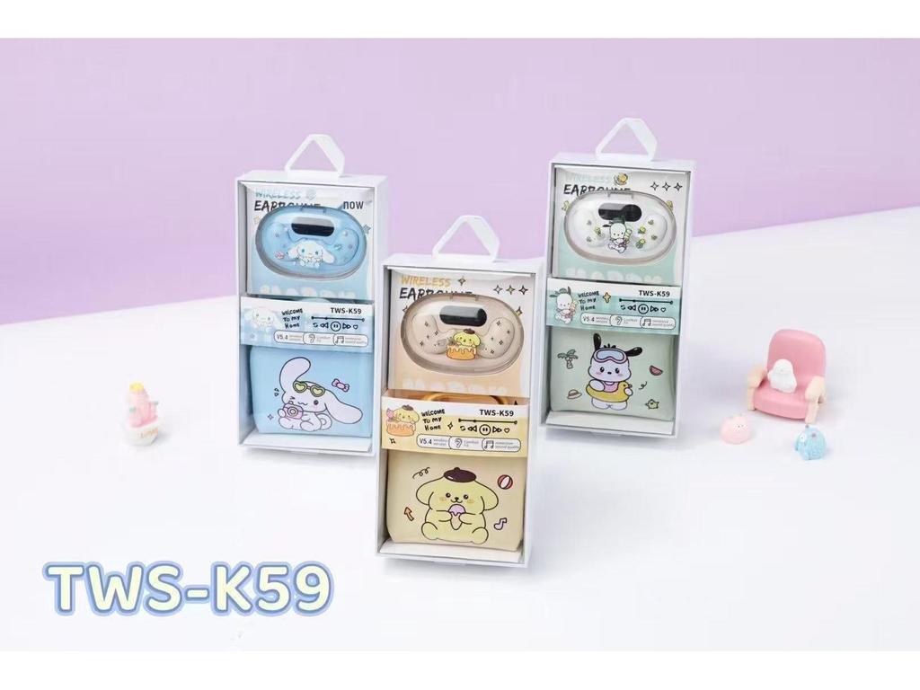 2025 TWS-K59 Bluetooth 5.3 Earphones with Cartoon Coin Purse Wireless Sleep Design