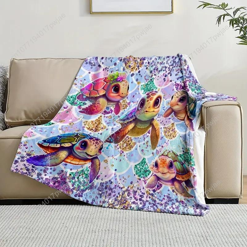 Cartoon Turtle Print Flannel Blanket 1 Count SoftComfortable Throw Blanket Air-conditioned Room Blanket Summer Essentials