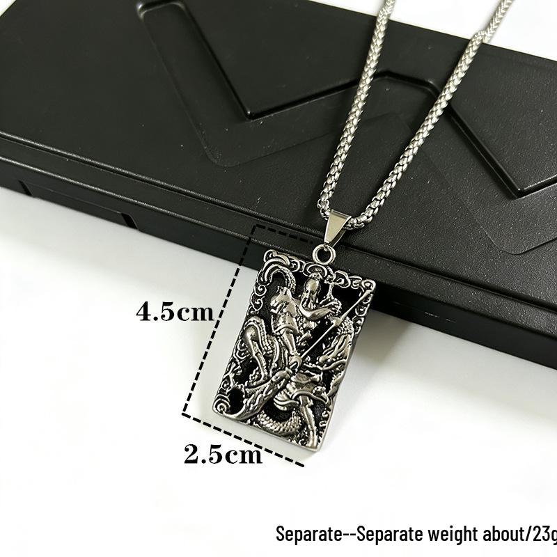 Collana Pendente Retro Guan Gong Wu Caishen - Intaglio Drago e Qilin in Stile Nazionale di Alta Gamma