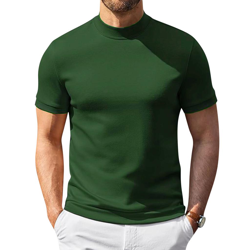 Męski T-shirt z krótkim rękawem i półgolfem Lekki Elastyczny Oddychający Podstawowy Top Miękki Dopasowany Podkoszulek do Codziennego Ubrania