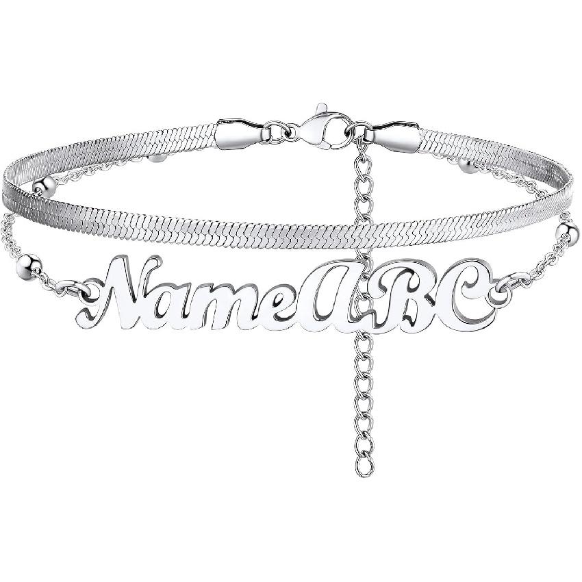 PROSTEEL Alla moda Design Manette/Testo Personalizzato Cavigliera da Donna, Cavigliera in Acciaio Inossidabile 316L, colore Argento/Oro/Nero,Basso