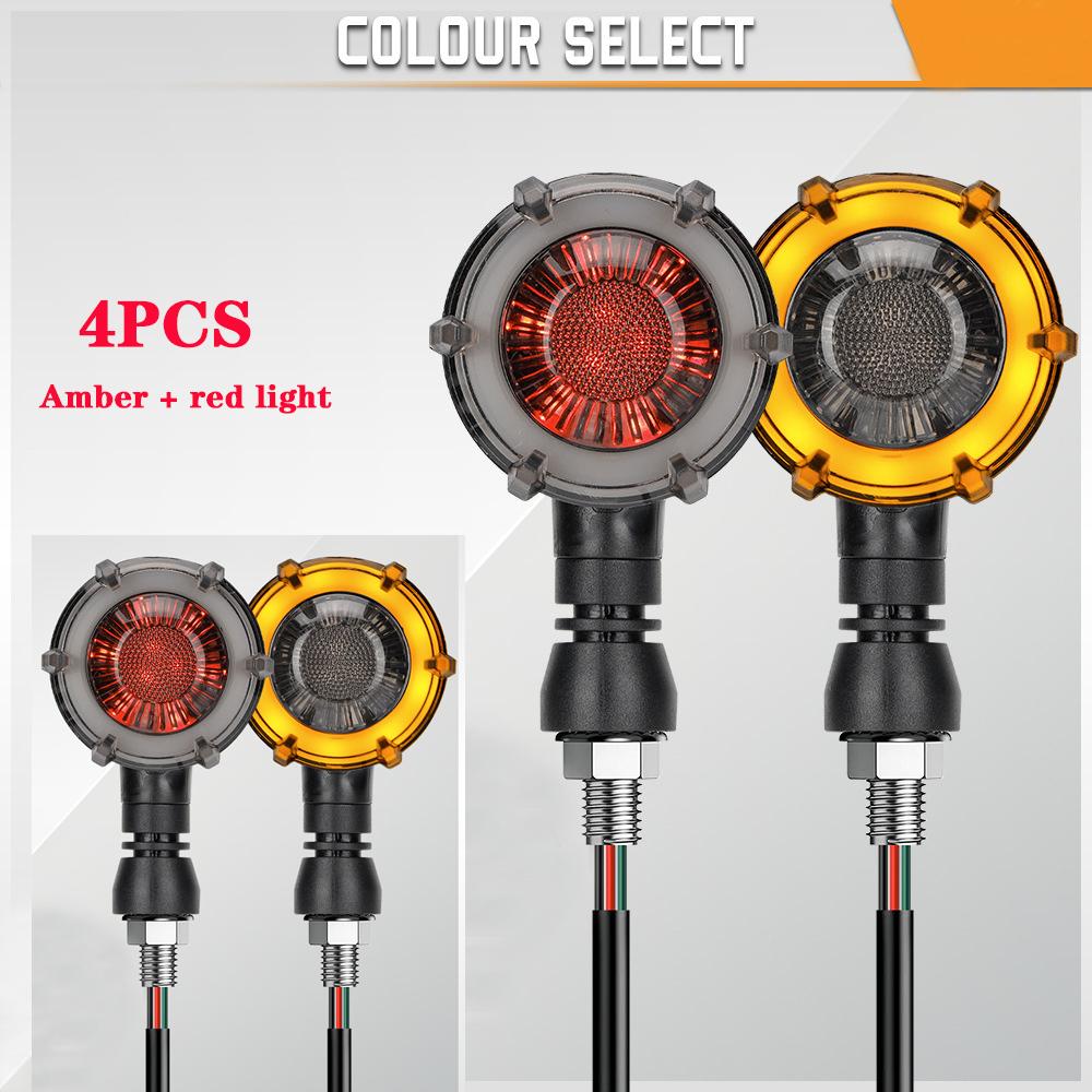 Motorcycle LED Turn Signals Lights Amber Flasher Blinker Lamps Retro Dual-Color Turn Signal Light 12V 10mm Moto Indicator Lamp