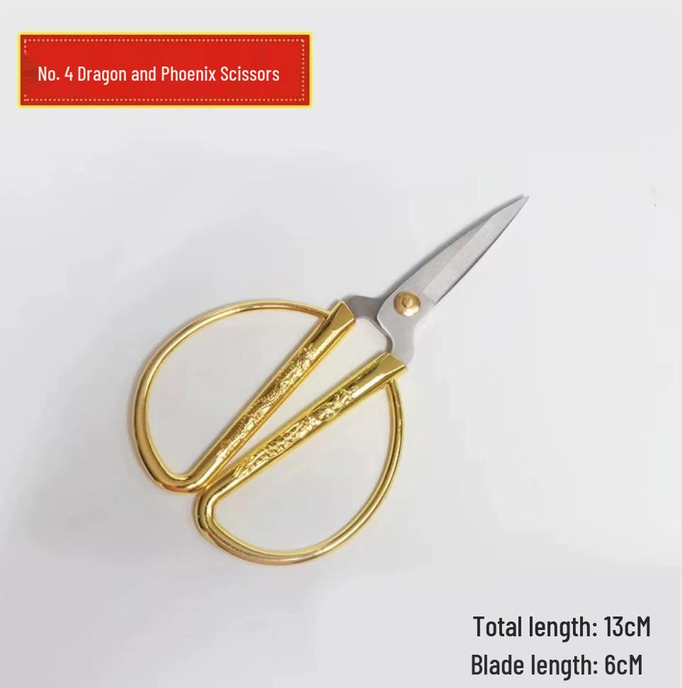 

Gold Stainless Steel Dragon and Phoenix Ribbon Cutting Scissors with Zinc Alloy Handle - Tailor Wedding Gift