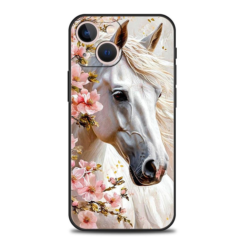 Black White Horses Galloping Phone Case For iPhone 16e 15 14 13 12 11 Pro Max XS X XR SE 7 8 Plus Shell iPhone 16 Soft TPU Cover