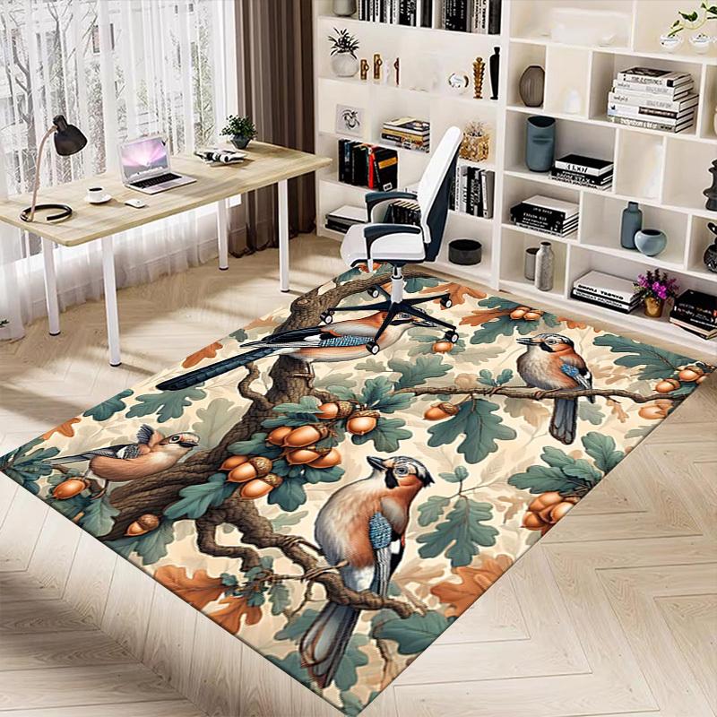 1PC Birds Acorns Non-Slip Floor Carpet Compatible for Office&Living Room&Bedroom&Dining room - Flat- Soft & Pattern, Vibrant Colors-W254
