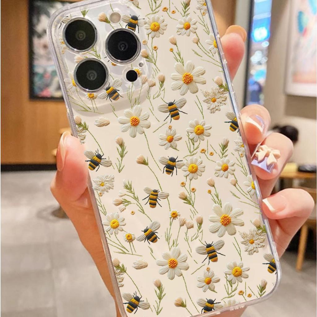 Bee Flower Anti-Fall Clear Case for iPhone 14/15/16/17 Pro Max