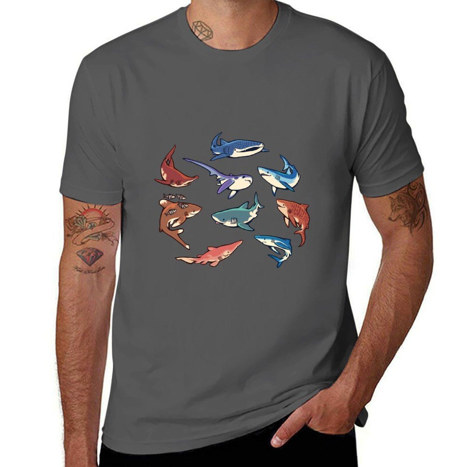 

Sharks in the dark blue T-Shirt graphic t shirts for man t shirts cotton 100% man t shirt heavy cotton T-Shirt 4XL