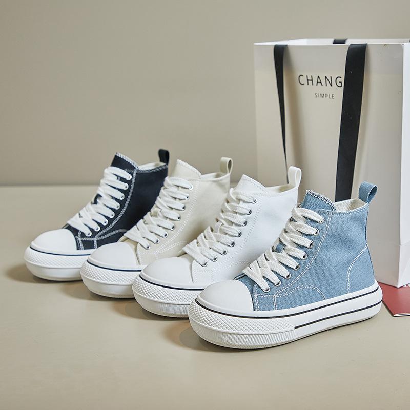 Plátěné tenisky na platformě pro ženy Šněrovací běžecká vycházková obuv Tenisky Ležérní Prodyšné tenisky Nazouváky Lehké vysoké plátěné boty