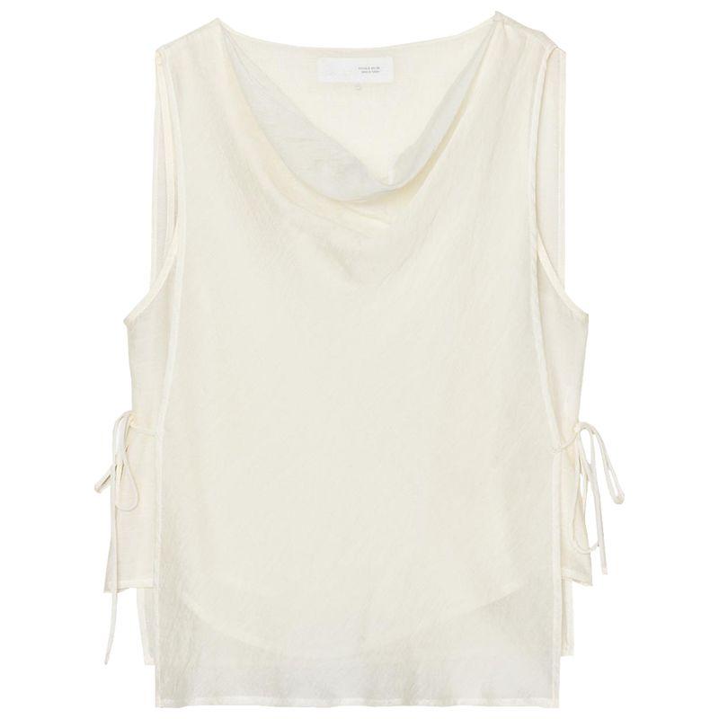 

Zaprha 2025 New Arrival French Style Beautiful Blouse Creasing Effect Draped Collar Sleeveless Short Shirt Women 3666801 raw white L