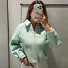 Cropped Tweed Jacket Women's Jacket Demi-Season Zip-Up Long Sleeve Mint Green Outerwear Streetwear Coats