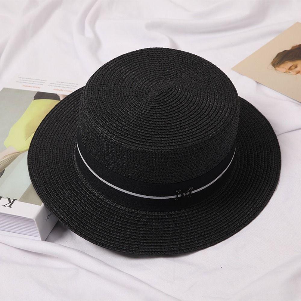 Caps Outdoor Sun Hats Big Brim Letter M Women Straw Hats British Beach Caps Summer Sunscreen Hats