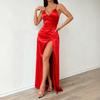 Damen Premium Satin Schlitz Cami Kleid Mit Elegant