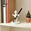 Compact Writing Tool Storage 3D Printed Funny Figure Pen Holder, Black White Humanoid Desk Ornament Organizer for Pencils Pens, Unique Tabletop Decor