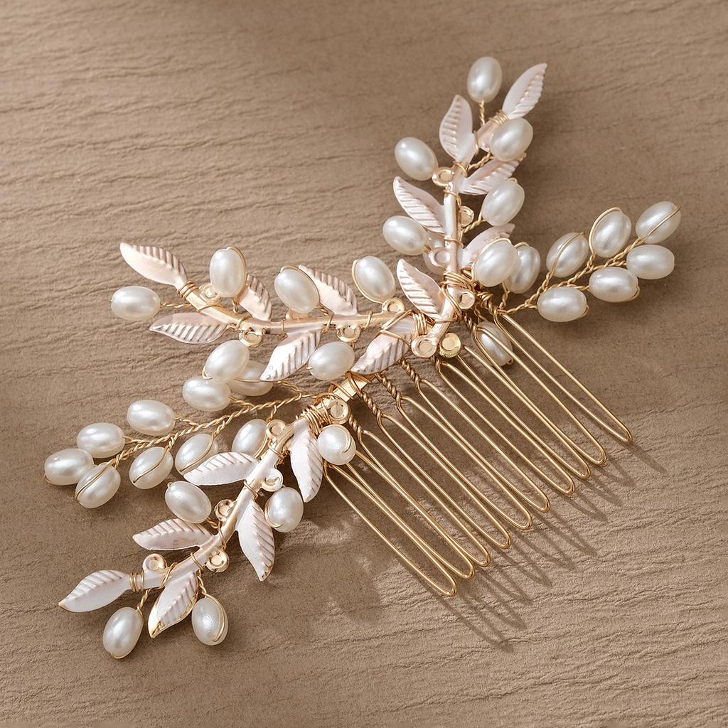 Bridal accessories hair comb luxury wedding dance retro hair accessories handmade golden pearl hair comb